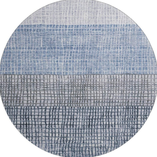 HomeRoots 8' Modern Blue and Gray Geometric Washable Round Rug with UV Protection for High-Traffic Areas 705020