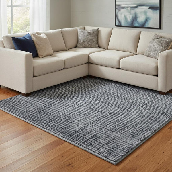 HomeRoots 8' X 10' Stylish Blue and Gray Geometric Area Rug – Washable, UV-Protected, Durable & Non-Slip! 705021