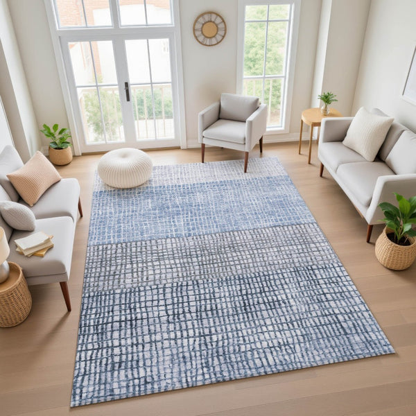 HomeRoots 8' X 10' Stylish Blue and Gray Geometric Area Rug – Washable, UV-Protected, Durable & Non-Slip! 705021