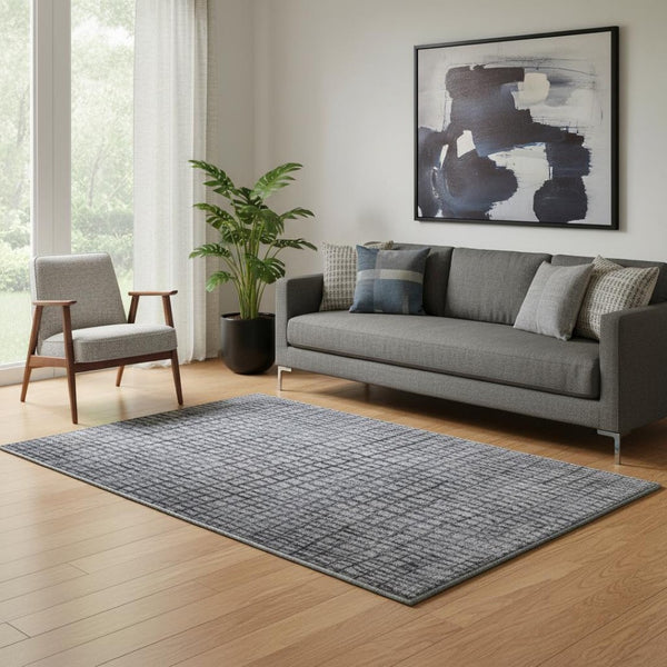 HomeRoots 5' X 8' Denim Blue Geometric Area Rug – Washable, UV-Protected, Stain-Resistant, Stylish & Durable! 705025