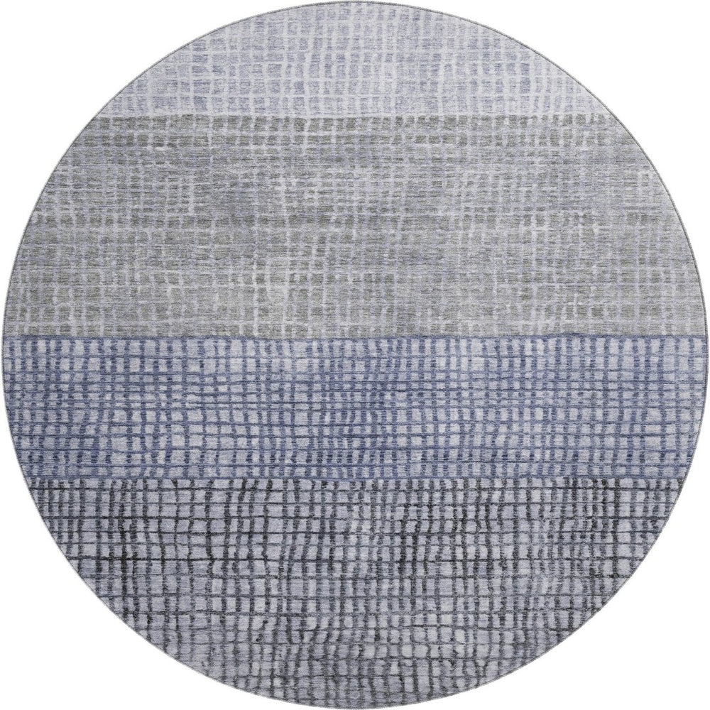 HomeRoots 8' Washable Denim Blue & Ivory Geometric Round Rug with UV Protection for Modern Spaces & Families 705026