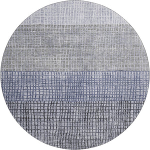 HomeRoots 8' Washable Denim Blue & Ivory Geometric Round Rug with UV Protection for Modern Spaces & Families 705026