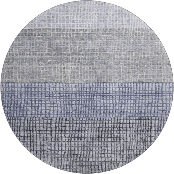 HomeRoots 8' Washable Denim Blue & Ivory Geometric Round Rug with UV Protection for Modern Spaces & Families 705026