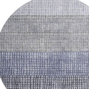 HomeRoots 8' Washable Denim Blue & Ivory Geometric Round Rug with UV Protection for Modern Spaces & Families 705026