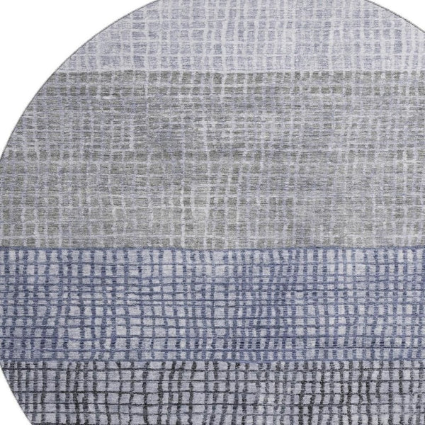 HomeRoots 8' Washable Denim Blue & Ivory Geometric Round Rug with UV Protection for Modern Spaces & Families 705026