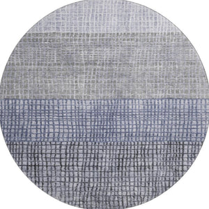 HomeRoots 8' Washable Denim Blue & Ivory Geometric Round Rug with UV Protection for Modern Spaces & Families 705026