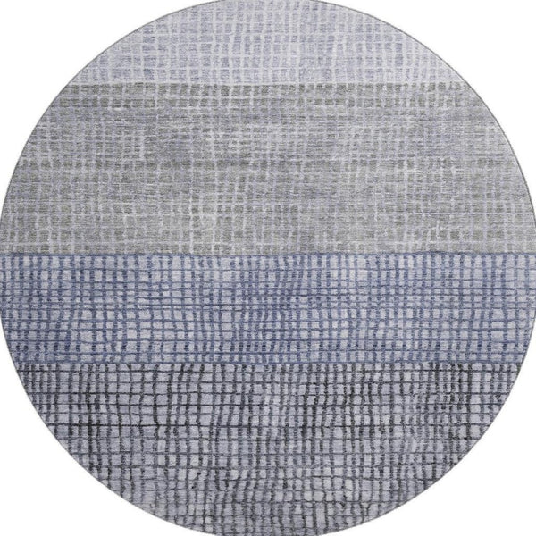 HomeRoots 8' Washable Denim Blue & Ivory Geometric Round Rug with UV Protection for Modern Spaces & Families 705026