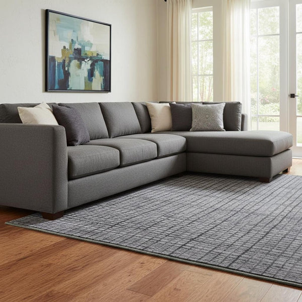 HomeRoots 8' X 10' Stylish Denim Blue & Ivory Geometric Area Rug - Washable, Stain-Resistant, UV Protected! 705027