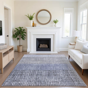 HomeRoots 10' X 14' Denim Blue Geometric Area Rug - Washable, UV Protected, Non-Slip, Perfect for Families! 705029