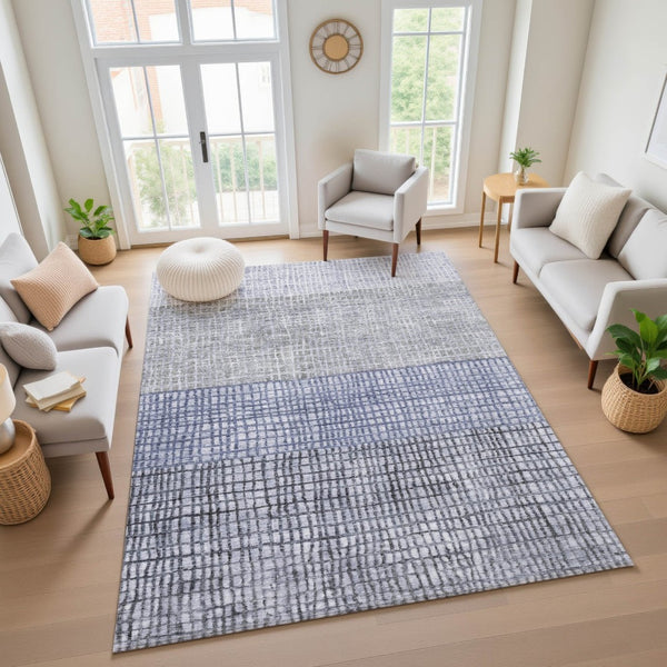 HomeRoots 10' X 14' Denim Blue Geometric Area Rug - Washable, UV Protected, Non-Slip, Perfect for Families! 705029