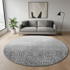 HomeRoots 8' Gray and Silver Geometric Round Rug - Washable, UV Protected, Stain Resistant for Stylish Homes 705032