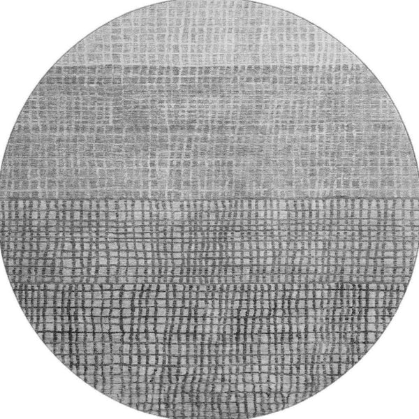 HomeRoots 8' Gray and Silver Geometric Round Rug - Washable, UV Protected, Stain Resistant for Stylish Homes 705032