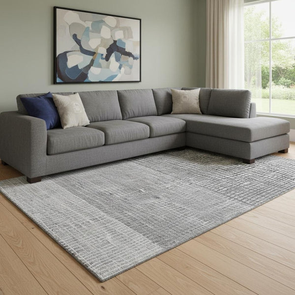 HomeRoots 8' X 10' Stylish Gray and Silver Geometric Washable Area Rug with UV Protection for Modern Homes 705033
