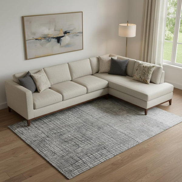 HomeRoots 9' X 12' Gray and Silver Geometric Area Rug - Washable, UV-Protected, Durable Design for Homes 705034