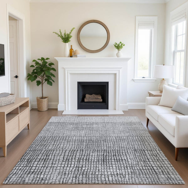 HomeRoots 9' X 12' Gray and Silver Geometric Area Rug - Washable, UV-Protected, Durable Design for Homes 705034