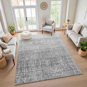 HomeRoots 9' X 12' Gray and Silver Geometric Area Rug - Washable, UV-Protected, Durable Design for Homes 705034