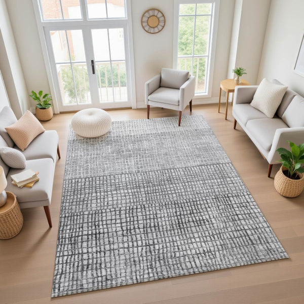 HomeRoots 9' X 12' Gray and Silver Geometric Area Rug - Washable, UV-Protected, Durable Design for Homes 705034