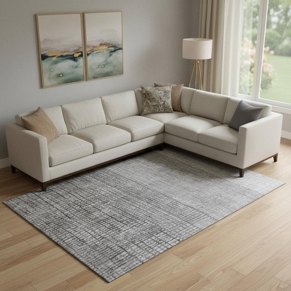 HomeRoots 10' Gray & Silver Geometric Washable Area Rug - UV Protected, Stain-Resistant & Modern Design 705035