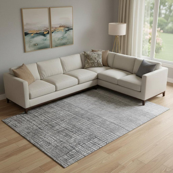 HomeRoots 10' Gray & Silver Geometric Washable Area Rug - UV Protected, Stain-Resistant & Modern Design 705035