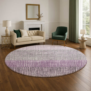 HomeRoots 8' Stylish Plum and Gray Geometric Washable Round Rug with UV Protection for Modern Living Spaces 705038