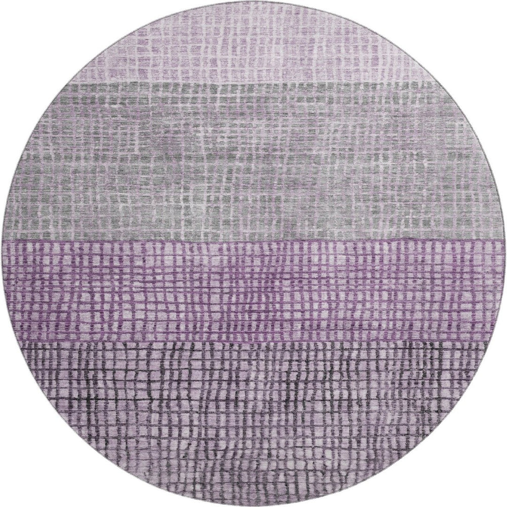 HomeRoots 8' Stylish Plum and Gray Geometric Washable Round Rug with UV Protection for Modern Living Spaces 705038
