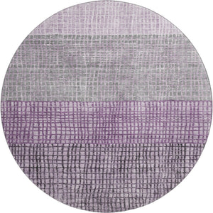 HomeRoots 8' Stylish Plum and Gray Geometric Washable Round Rug with UV Protection for Modern Living Spaces 705038