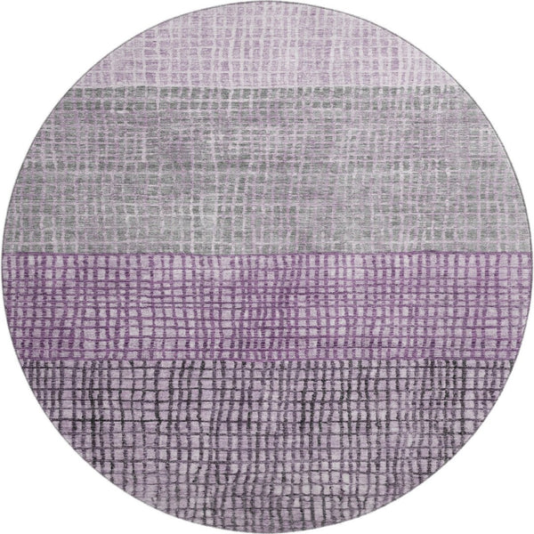 HomeRoots 8' Stylish Plum and Gray Geometric Washable Round Rug with UV Protection for Modern Living Spaces 705038