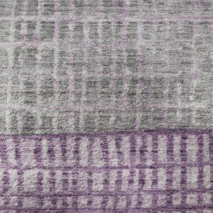 HomeRoots 8' Stylish Plum and Gray Geometric Washable Round Rug with UV Protection for Modern Living Spaces 705038