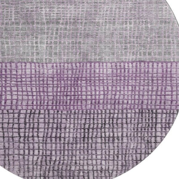 HomeRoots 8' Stylish Plum and Gray Geometric Washable Round Rug with UV Protection for Modern Living Spaces 705038