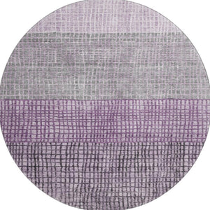 HomeRoots 8' Stylish Plum and Gray Geometric Washable Round Rug with UV Protection for Modern Living Spaces 705038