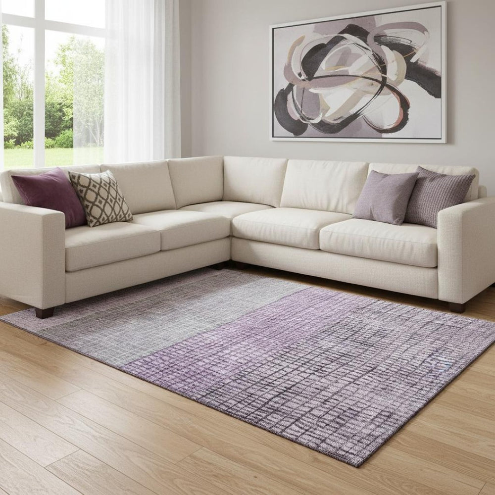 HomeRoots 8' X 10' Stylish Plum & Gray Geometric Washable Area Rug with UV Protection for Busy Homes & Pets 705039