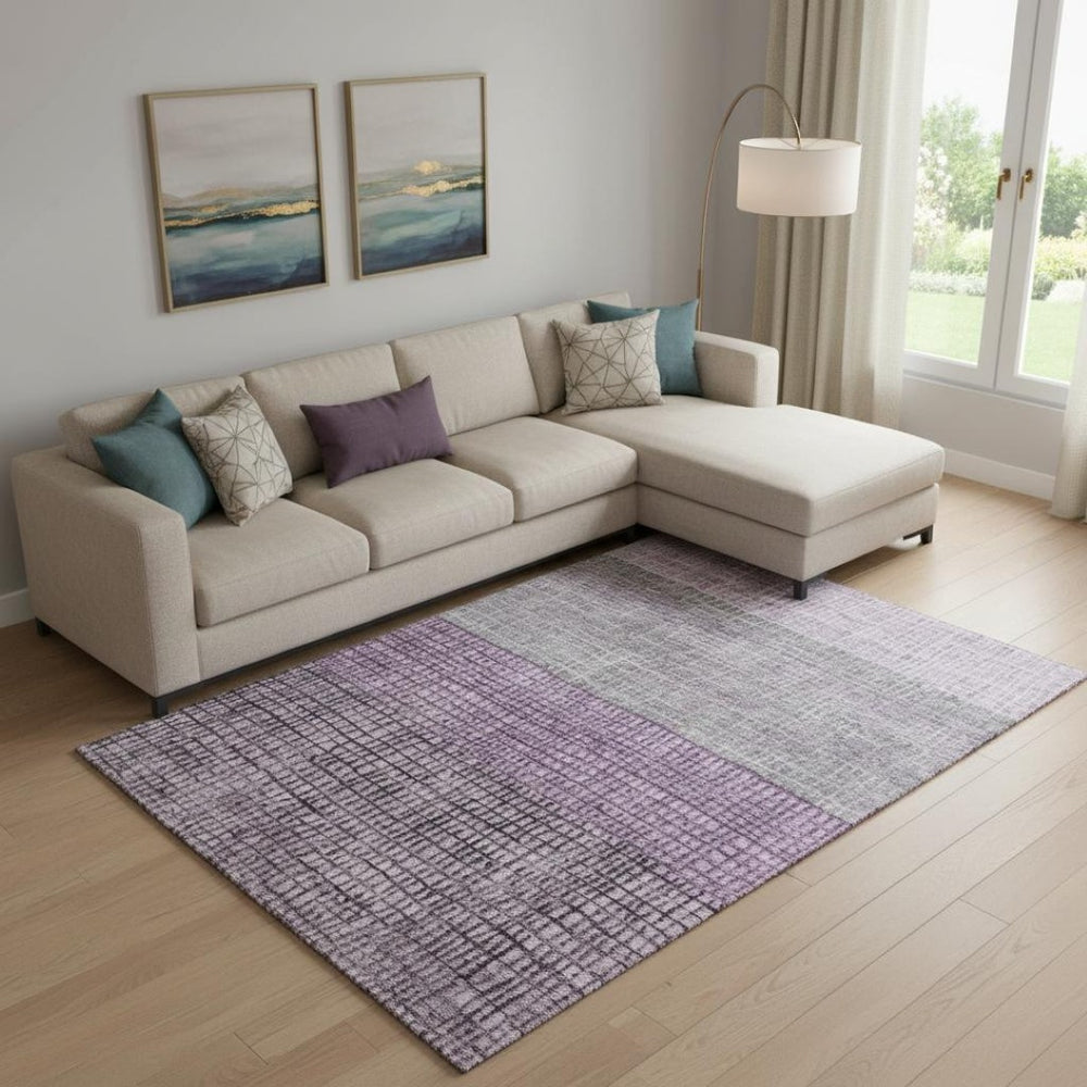 HomeRoots 9' X 12' Stylish Plum & Gray Geometric Washable Area Rug with UV Protection for Busy Homes 705040