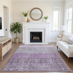 HomeRoots 9' X 12' Stylish Plum & Gray Geometric Washable Area Rug with UV Protection for Busy Homes 705040