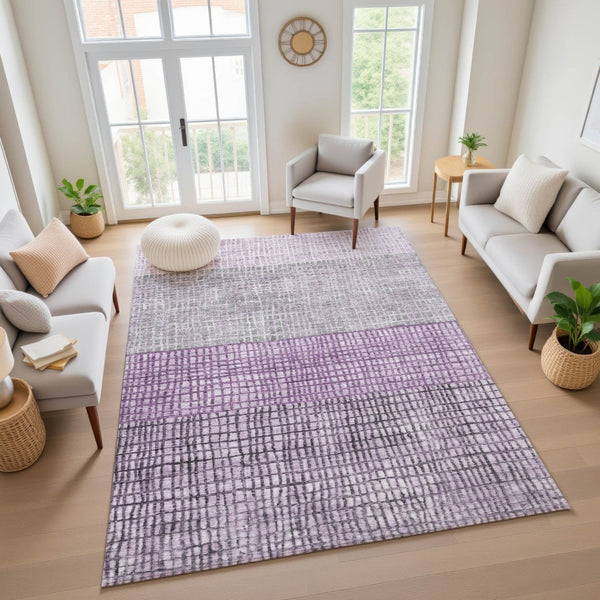HomeRoots 9' X 12' Stylish Plum & Gray Geometric Washable Area Rug with UV Protection for Busy Homes 705040