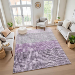 HomeRoots 10' X 14' Plush Plum and Gray Geometric Washable Area Rug with UV Protection for Modern Homes 705041