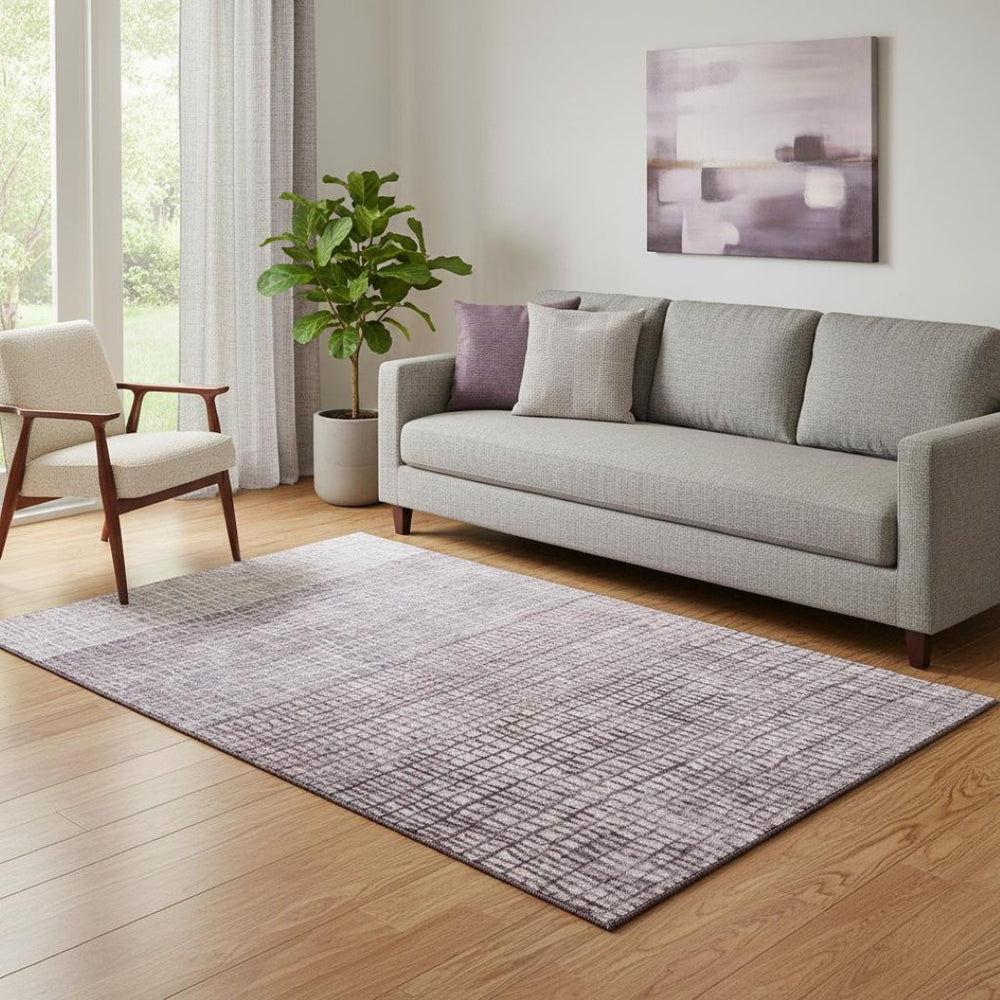 HomeRoots 5' X 8' Stylish Purple and Ivory Geometric Washable Area Rug with UV Protection for Modern Homes 705043