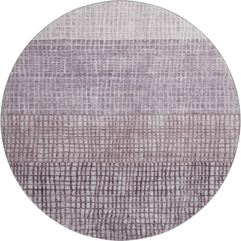 HomeRoots 8' Modern Purple and Ivory Geometric Washable Round Rug with UV Protection for High-Traffic Areas 705044