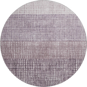 HomeRoots 8' Modern Purple and Ivory Geometric Washable Round Rug with UV Protection for High-Traffic Areas 705044