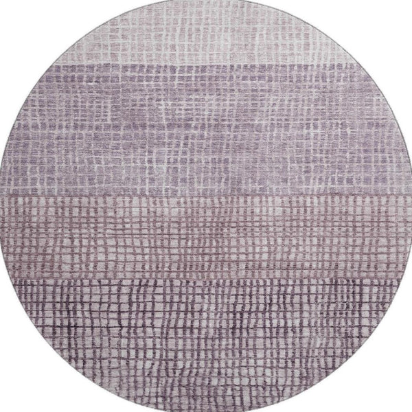 HomeRoots 8' Modern Purple and Ivory Geometric Washable Round Rug with UV Protection for High-Traffic Areas 705044