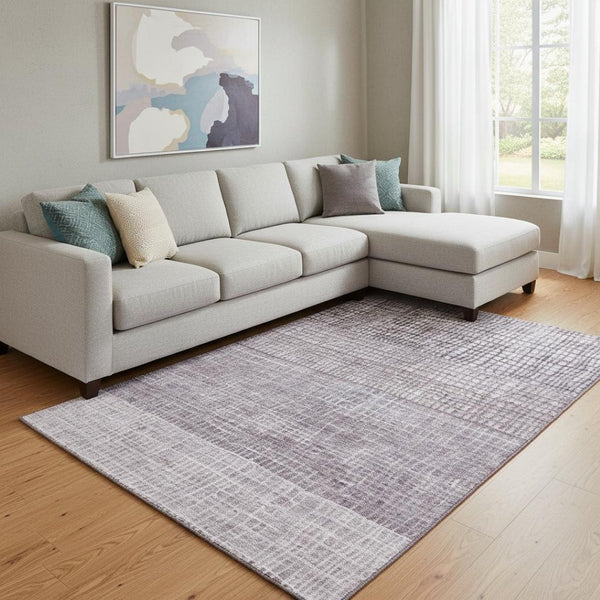 HomeRoots 8' X 10' Purple & Ivory Geometric Washable Area Rug - Stain Resistant, UV Protected, Non-Slip Design 705045
