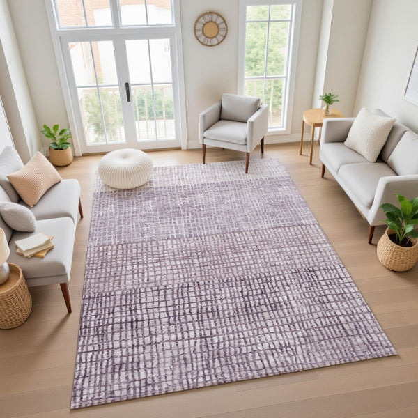 HomeRoots 10' Stylish Purple and Ivory Geometric Washable Area Rug with UV Protection for High-Traffic Spaces 705047