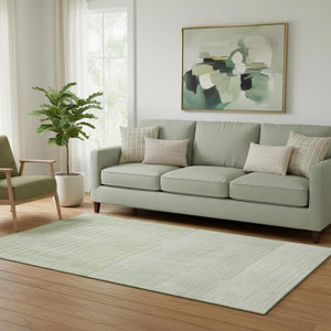 HomeRoots 5' X 8' Sage & Ivory Geometric Washable Area Rug - Stain Resistant, UV Protected, Modern Comfort 705049