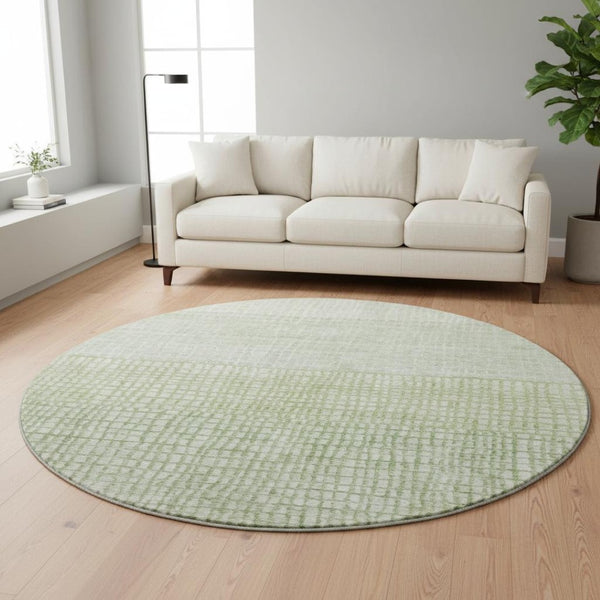 HomeRoots 8' Sage and Ivory Geometric Round Rug - Washable, UV Protected, Stylish, and Ideal for High-Traffic Areas 705050