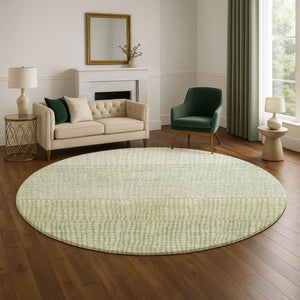 HomeRoots 8' Sage and Ivory Geometric Round Rug - Washable, UV Protected, Stylish, and Ideal for High-Traffic Areas 705050
