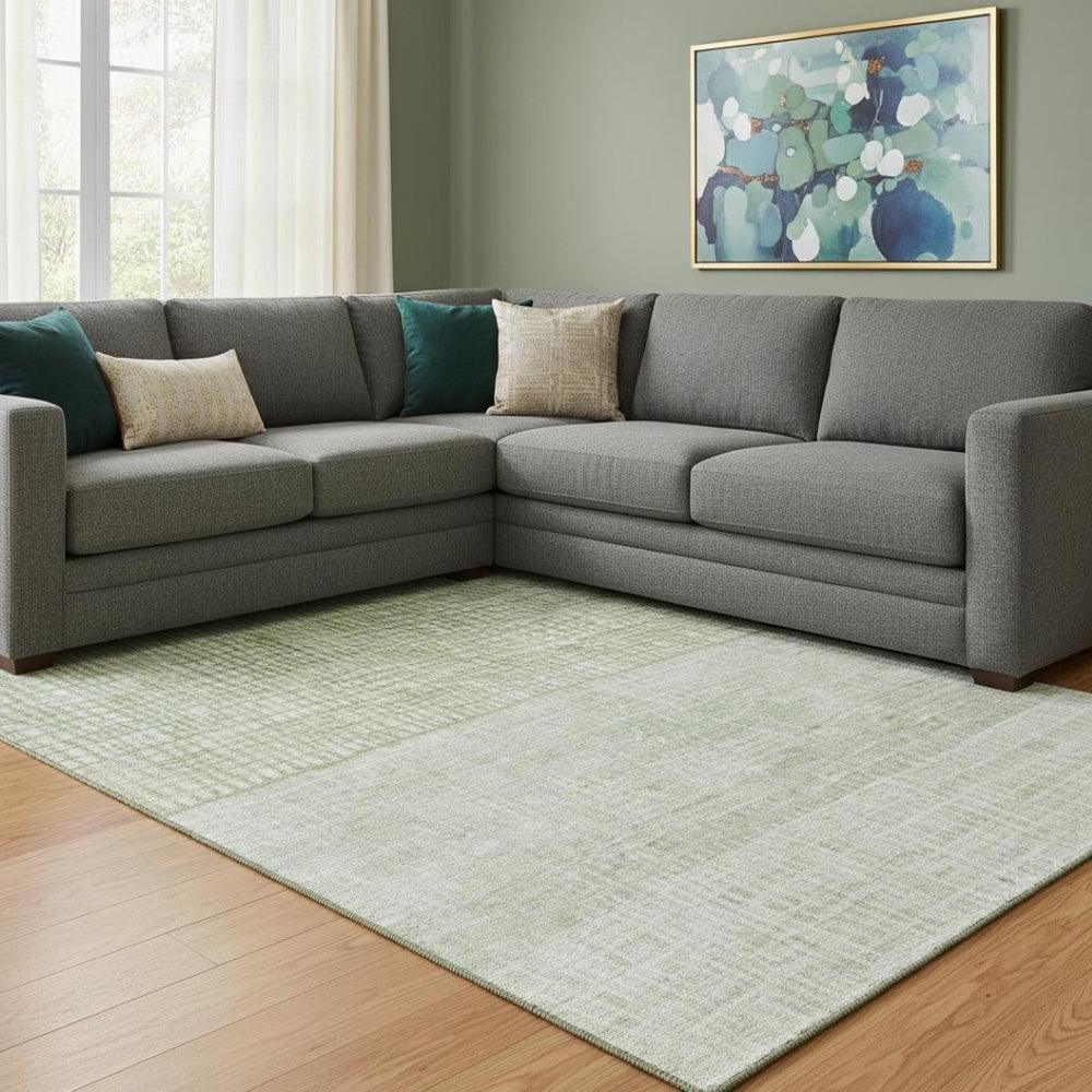 HomeRoots 8' X 10' Geometric Sage and Ivory Area Rug - Washable, UV Protected, Durable for Homes with Kids & Pets 705051