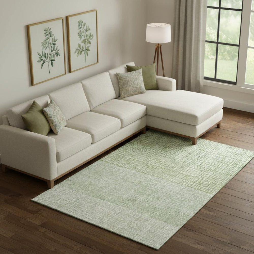 HomeRoots 9' X 12' Sage and Ivory Geometric Area Rug - Washable, UV Protected, Stain Resistant for Modern Homes 705052