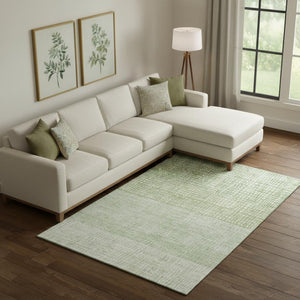 HomeRoots 9' X 12' Sage and Ivory Geometric Area Rug - Washable, UV Protected, Stain Resistant for Modern Homes 705052