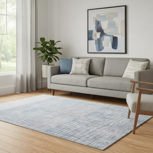 HomeRoots 5' X 8' Sky Blue & Ivory Geometric Area Rug – Washable, UV Protected, Soft, Durable & Stylish Home Decor 705055