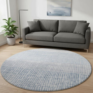 HomeRoots 8' Sky Blue Geometric Round Rug - Washable, UV Protected, Non-Slip, Perfect for Busy Homes! 705056