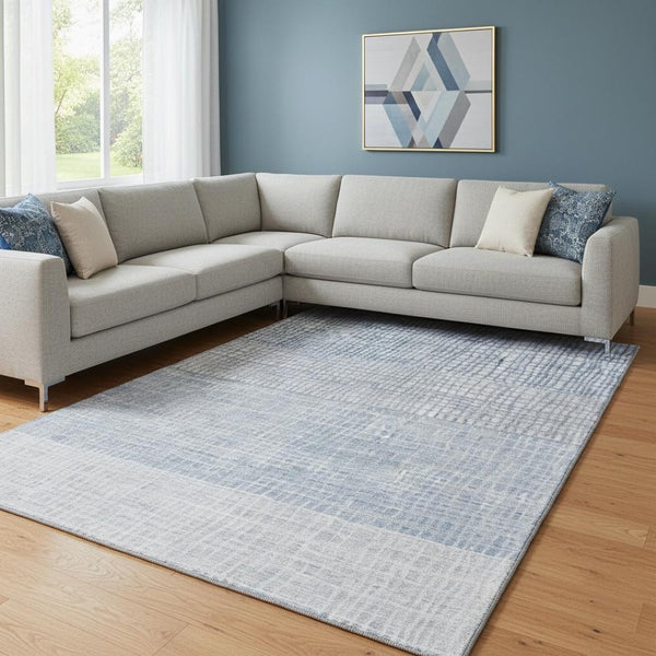HomeRoots 8' X 10' Sky Blue & Ivory Geometric Area Rug – Washable, UV-Protected, Non-Slip Design for Homes 705057